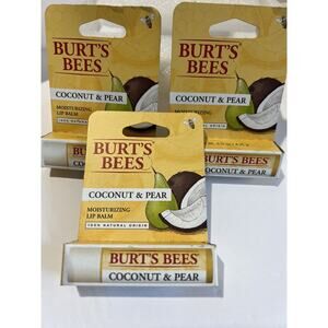3 Burts Bees Natural Coconut & Pear Moisturizing Lip Balm 100%